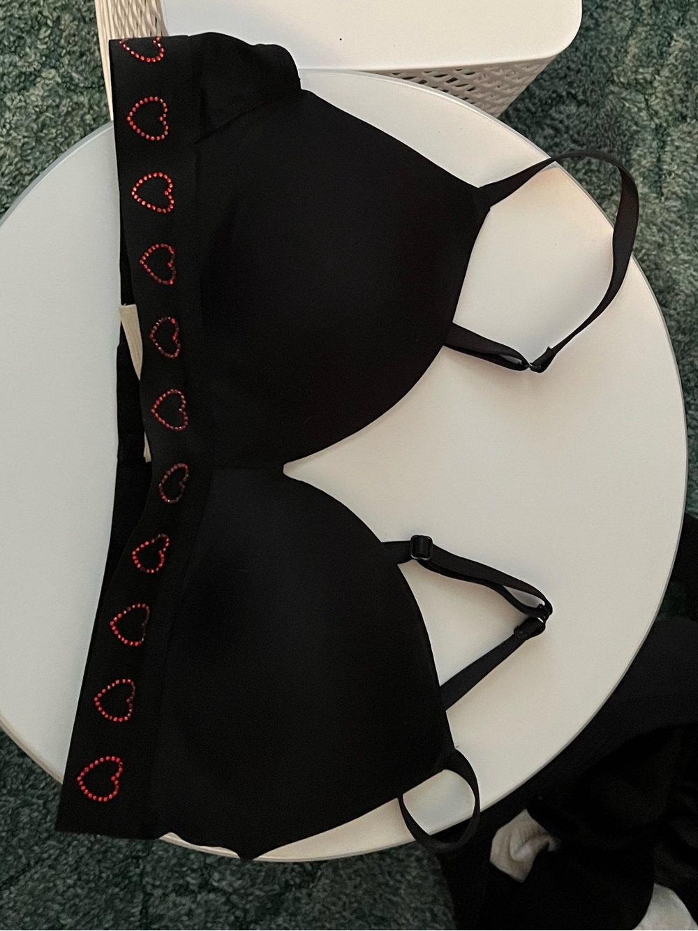PINK Victoria's Secret Black Bra with Red Heart Accent